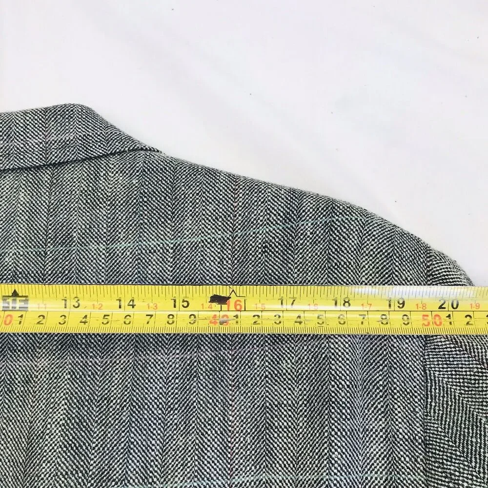 Palm Beach Vintage Sport Coat Windowpane Herringbone 46 48 Gray Black Preppy
